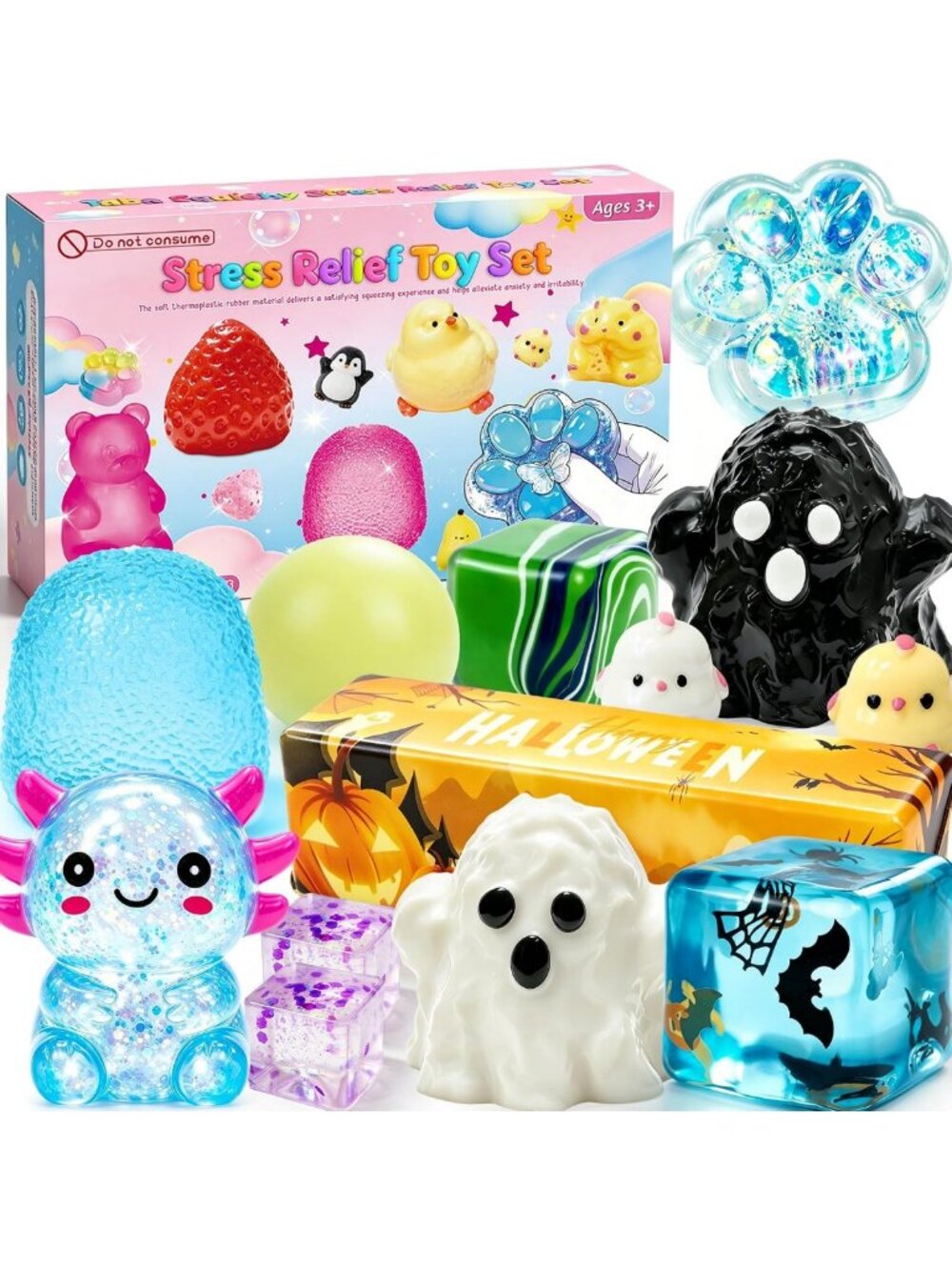 16PC Halloween Squishy Fidget Toy Set - Stress Relief & Fun for All Ages